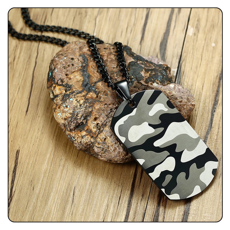 Fusamk Hip Hop Stainless Steel Camouflage Dog Tag Pendant Chain Necklace(Camouflage) - Image 3